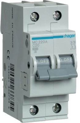 Hager MC220A 20А 2P С 6 кА Автоматичний вимикач 29399 фото